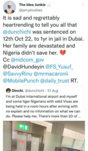 Nigerian Jailed For Tweeting About Her Detention In Dubai Airport
