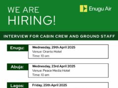 Breaking News: Enugu Air Announces Recruitment Interviews for Cabin Crew and Ground Staff Across Three Cities