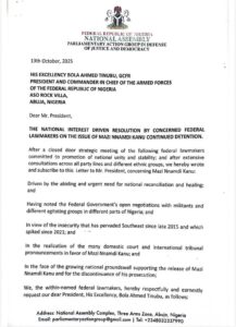 44 Federal Lawmakers Push President Tinubu To Order Nnamdi Kanu’s Release And Begin National Dialogue