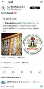 NAFDAC Confirms Ban on Sachet Alcohol Remains, Denies Fake Suspension Reports