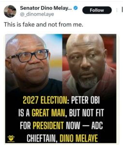 Dino Melaye Denies Viral Claim That Peter Obi Is “Not Fit to Be President”