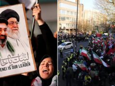 Rival Demonstrators Clash in London at Memorial for Slain Ayatollah Ali Khamenei