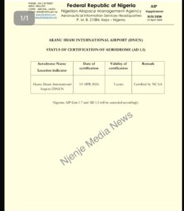 Akanu Ibiam International Airport Gets Aerodrome Certification