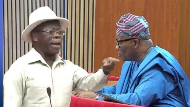 Akpabio and Oshiomhole Clash in Senate Over Rule Changes as Plenary Briefly Disrupted